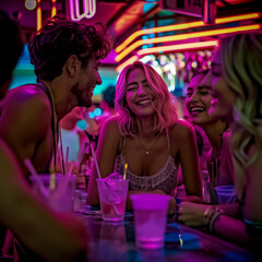 Group of friends having fun and drinking cocktails in a club - 789617345