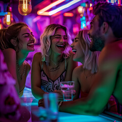 Group of friends having fun and drinking cocktails in a club - 789617368