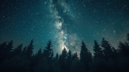Fototapeta na wymiar Majestic Night Sky Over Pine Forest