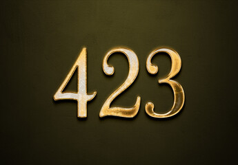 Old gold effect of 423 number with 3D glossy style Mockup.	