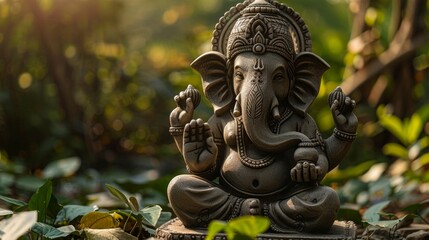Obraz premium Ganpati, Lord Ganesh Illustration of colorful hindu lord Ganesha on decorative background- Graphical poster modern art wallpaper.
