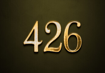 Old gold effect of 426 number with 3D glossy style Mockup.	