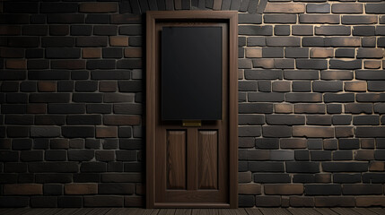 Fototapeta na wymiar Elegant wooden door with a brass handle on a vintage brick wall background.