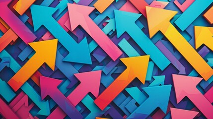 Many colorful arrows pointing in different directions, background - obrazy, fototapety, plakaty