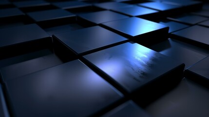 Dark blue metallic cubes background. 3d rendering illustration.