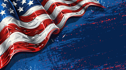 Patriotic American Flag Illustration with Dynamic Paint Splatter - obrazy, fototapety, plakaty
