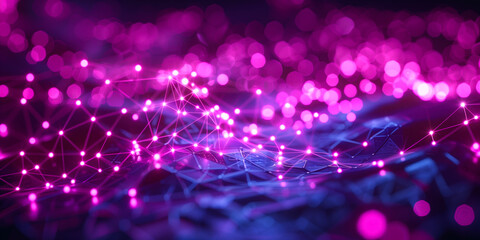 Abstract network connections with illuminated pink nodes on a dark background