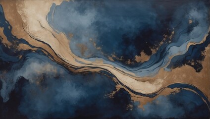 Moody abstract painted background in deep navy, slate, and aged sepia. - obrazy, fototapety, plakaty