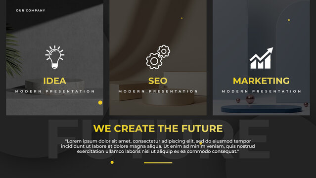 Corporate Business Presentation template contains 73 text placeholders and 43 media placeholders. Available in 4K.