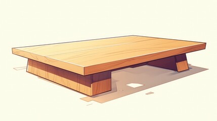 An illustration of a wooden table stands alone against a crisp white background