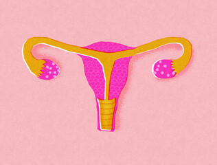 Woman uterus risograph minimal illustration