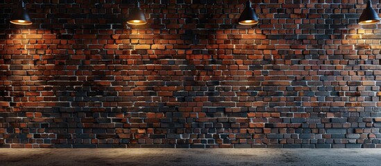 Empty brick wall with space for text lit by overhead lamps