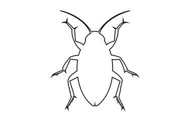 Black outline of cockroach isolated on white backdrop Illustration. Icon, sign, pictogram, print. Design element. Pest control and infestation concept for design, print and educational material