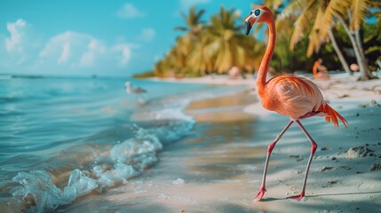 Flamingo walking in sunglasses