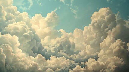 Amazing beautiful white cloudscape with a bright blue sky and fluffy clouds.