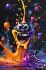 A 3D rendered emoji bursting through a colorful splash, displaying a joyful and playful emotion in a vibrant scene