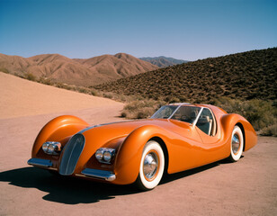 Orange Vintage Concept Car in Desert Environment