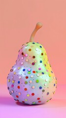 A playful and modern depiction of a spotted pear with a crisp white background enhancing the polka dot pattern