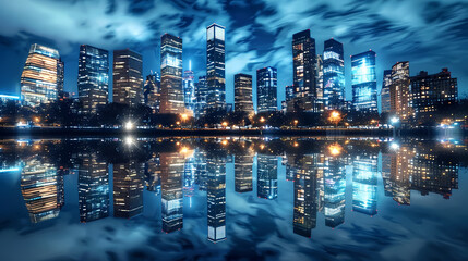 Twilight Reflections of a Modern City Skyline