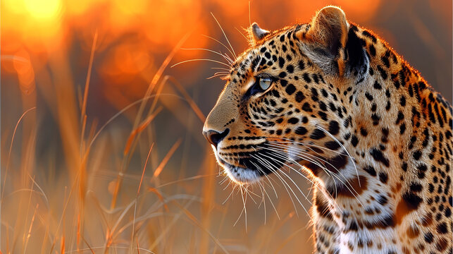 A leopardess in the golden light of the setting sun.