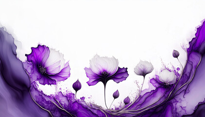 Abstrakcyjne kwiaty, fiolet na białym tle. Tapeta kwiaty, puste miejsce na tekst. Tło kwiatowe, abstrakcyjny wzór