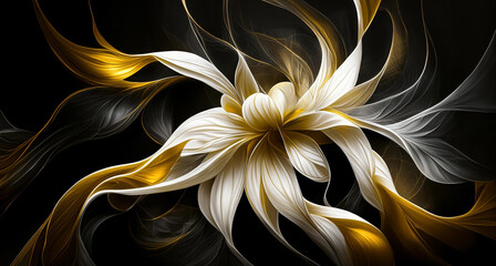 Abstrakcyjne tło. Wzór  kwiatowy na czarnym tle, biały i złoty kolor