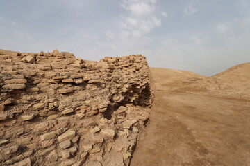 Antiquities of lagash in Iraq and Ancient ruins with cloudy sky 4000 years ago . old wall
