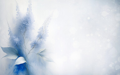 Ilustracja niebieskie kwiaty na białym tle. Motyw kwiatowy. Kartka na zaproszenie. Puste miejsce na tekst. Dekoracyjny papier - obrazy, fototapety, plakaty