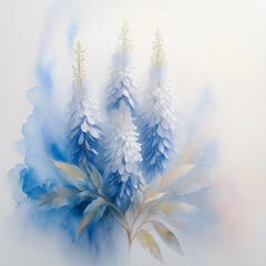 Ilustracja niebieskie kwiaty akwarela - obrazy, fototapety, plakaty