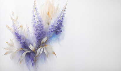Ilustracja niebieskie kwiaty na białym tle. Motyw kwiatowy. Kartka na zaproszenie. Puste miejsce na tekst - obrazy, fototapety, plakaty