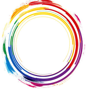 Circular rainbow paint strokes creating a frame, symbolizing LGBTQ+ pride and diversity, ideal for events like Pride Month.