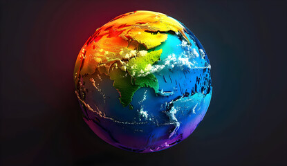 A color-rich planet earth, symbolizing global unity and diversity, suitable for educational and environmental themes.