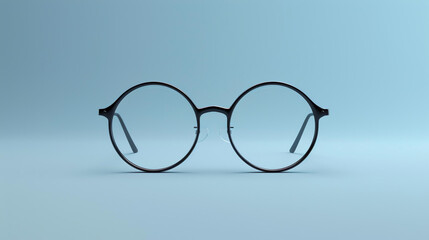 Black eyeglasses with round frames on a blue background. - obrazy, fototapety, plakaty