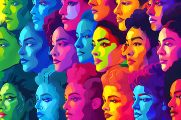 Fototapeta premium Colorful pop art illustration of diverse people representing LGBT pride and cultural diversity.