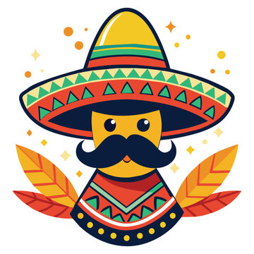 recommend clip art: Cinco de mayo festival celebration a cartoon man with mustache wearing a hat vector illustration clipart isolated on white background.