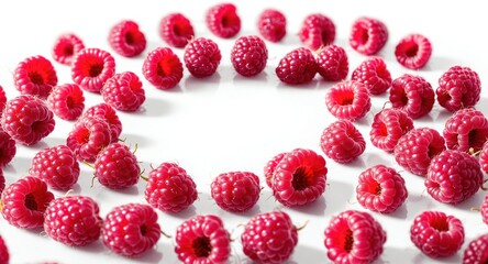 Fresh raspberry fruits on white background