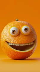 A playful and vivid 3D representation of a smiling orange character with cartoonish big eyes