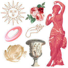 PNG Greek collage vintage stickers, printable retro scrapbook and digital planner paper cutout collection © Rawpixel.com