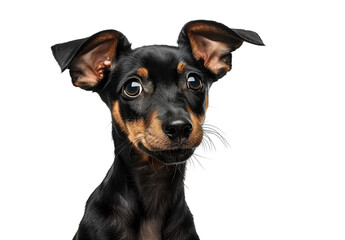Cute dog with big ears looking at the camera, white background (edited generative AI) - obrazy, fototapety, plakaty