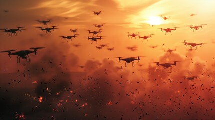 Obraz premium Advanced Realistic Military Drone Swarm