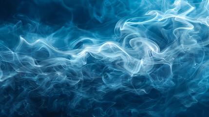 Fototapeta na wymiar Abstract Swirls of White Smoke Against a Deep Blue Background