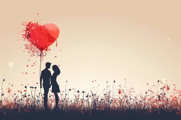 Harmony in Love: Artistic Fusion of Connected Silhouettes and Heart Graphics in a Minimalist Design for Valentine's Day