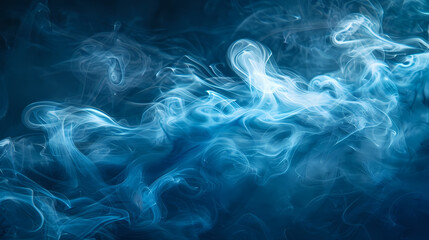 Abstract Swirls of White Smoke Against a Deep Blue Background - obrazy, fototapety, plakaty