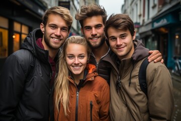 Obraz premium Happy and diverse young adults smiling and posing together in a professional office background