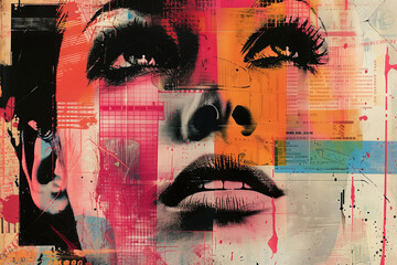 Abstract portrait of a girl with a painted face Contemporary art collage Abstract design