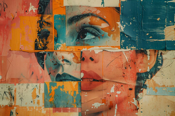 Abstract portrait of a woman with a painted face Contemporary art collage Abstract design