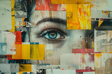 Closeup on the eye of a woman Contemporary art collage Abstract design