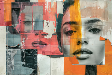 Portrait of a beautiful girl, Contemporary art collage Abstract design