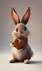 Fototapeta na wymiar Adorable 3D bunny with chocolate heart. Valentine's Day, Easter bunny. illustration for celebrations