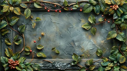 Fototapeta premium Vintage Rectangular Frame Border Crafted with Leaves